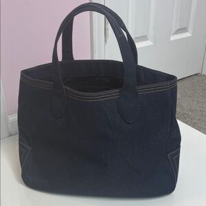GAP Denim Tote Bag with Contrast Stitching Dark Wash Vintage Structured Sturdy